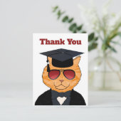 Funny Cool Cat Cartoon Graduation Thank You Announcement Postcard (Standing Front)