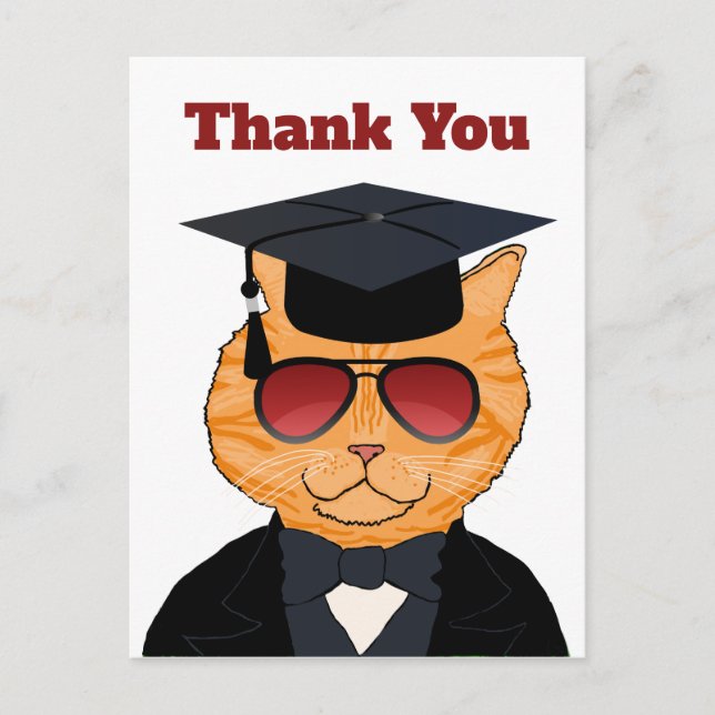 Funny Cool Cat Cartoon Graduation Thank You Announcement Postcard (Front)