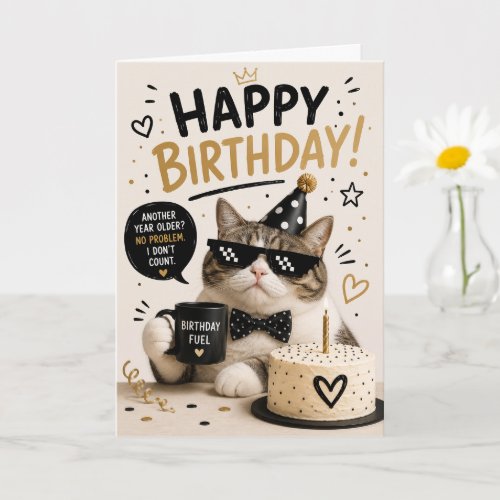 Funny Cool Cat Happy Birthday Card For Everyone
