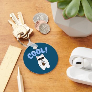 Funny Cool Cat Keychain by Hodge_Retailers at Zazzle