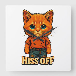 Funny Cool  Cat Quote Tee Square Wall Clock