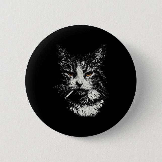Funny Cool Cat Smoking Funny Meme Cigarette Cat Ga Button (Front)