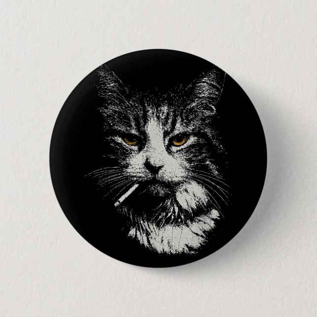 Funny Cool Cat Smoking Funny Meme Cigarette Cat Ga Button (Front)
