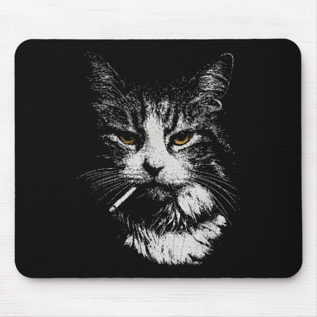 Funny Cool Cat Smoking Funny Meme Cigarette Cat Ga Mouse Pad (Front)