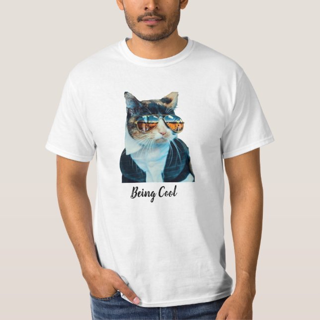 Funny Cool Cat with Sunglasses Men White t-shirt (Front)