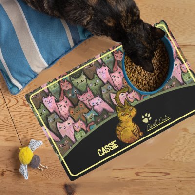 Funny Cool Cats Watercolor Pattern Feeding Mat