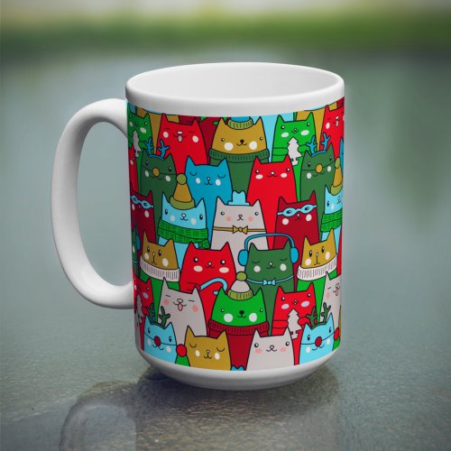Funny Cool Christmas Cats Gold Red Coffee Mug
