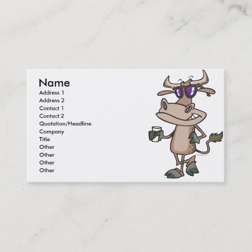 funny cool cow wearing shades cartoon character business card