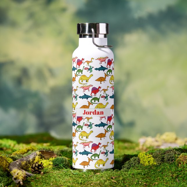 Funny Cool Dinosaur Pattern Personalised Water Bottle (Outdoor)