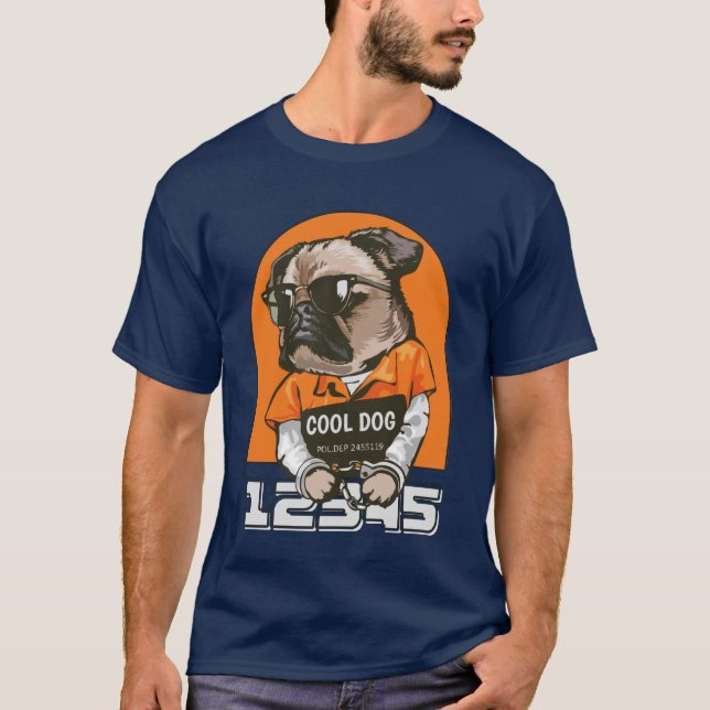 Funny Cool Dog Mugshot T-Shirt – Pug with Attitude (Front)