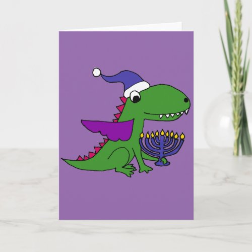 Funny Cool Dragon and Menorah Happy Hanukkah Art Holiday Card