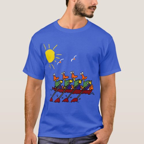 Funny Cool Ducks in a Row Boat Cartoon T_Shirt