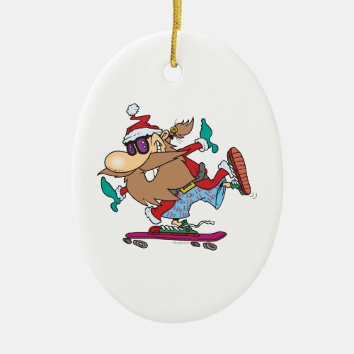 funny cool dude skateboarding santa claus ceramic ornament