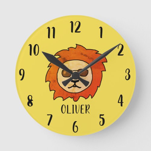 Funny Cool Lion Kids Name Round Clock