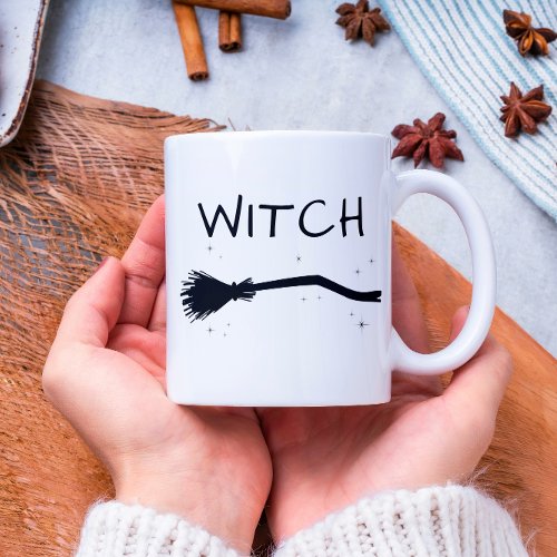 Funny Cool Minimal Witch Halloween Couple  Two_Tone Coffee Mug