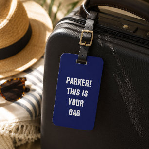 Funny Cool Minimalist Typography Custom Name Blue Luggage Tag