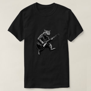 Funny Cool Music Cat Playing Electric Guitar  T-Shirt