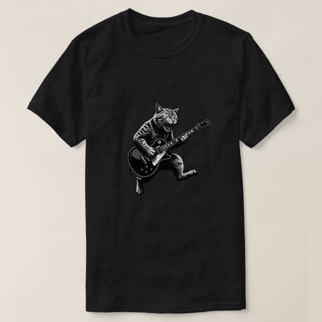 Funny Cool Music Cat Playing Electric Guitar  T-Shirt (Design Front)