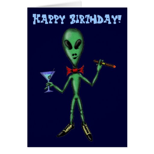 Funny cool party alien happy birthday card design | Zazzle