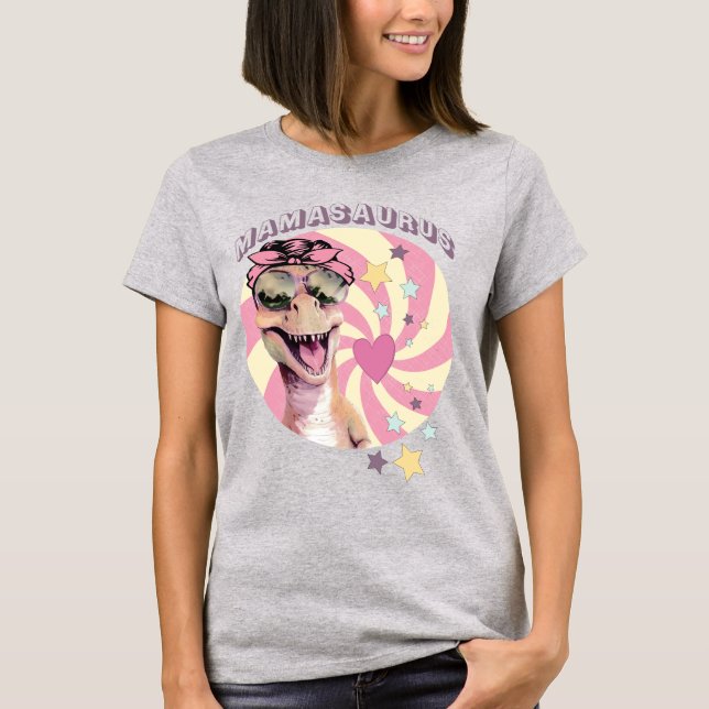 Funny Cool Pink Mamasaurus Dinosaur Mom T-Shirt (Front)