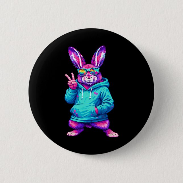 Funny Cool Rabbit Hip Hop Bunny Easter Men Boy Tee Button (Front)