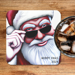 Funny Cool Santa Claus in Sunglasses Christmas Square Paper Coaster