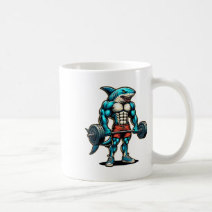 Funny Cool Shark Weightlifting Bodybuilder Muscle  Coffee Mug