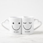 Funny Cool Smile Faces Mr & Mrs Coffee Mug Set<br><div class="desc">Funny and cute couple's mug set for the Mr & Mrs with large simple smile faces. Personalize with your names.</div>
