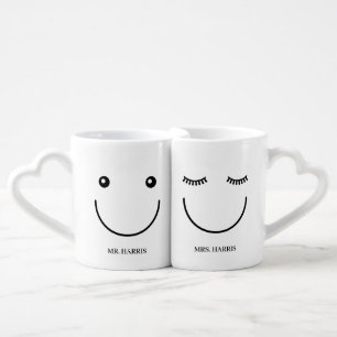 Funny Cool Smile Faces Mr & Mrs Coffee Mug Set