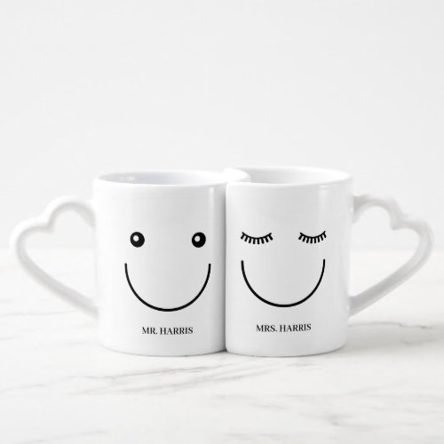 Funny Cool Smile Faces Mr  Mrs Coffee Mug Set