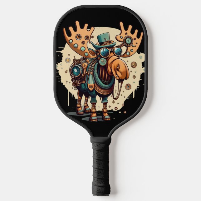 Funny Cool Steam Punk Moose Art Pickleball Paddle (Front)