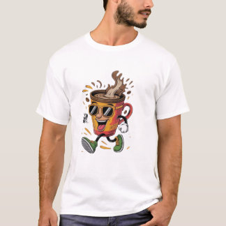 Funny Cool Walking Coffee Cup Graphic T-Shirt