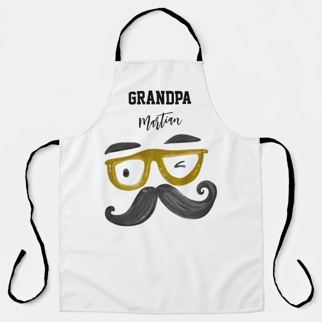 Funny Cool yellow Glasses Mustache Grandpa Custom Apron (Front)