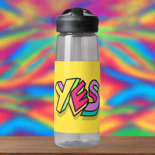 Funny Cool "YES" Bold Rainbow Colors Yellow Sport Water Bottle