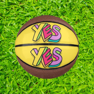 Funny Cool "YES" Bold yellow Colorful Sports  Mini Basketball