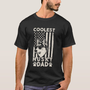 Funny Coolest Husky Dad Vintage American Flag Funn T-Shirt