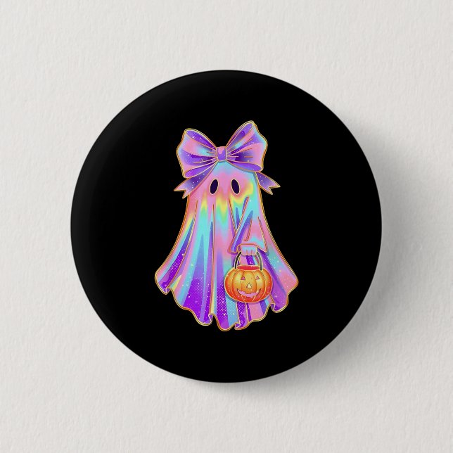 Funny Coquette Bow Ghost Pumpkin Halloween Soky Se Button (Front)