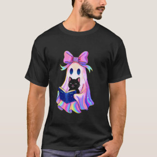 Funny Coquette Bow Halloween Ghost Holding Black C T-Shirt