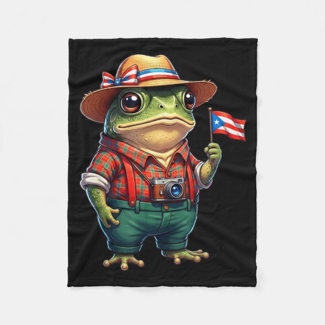 Funny Coqui Frog Puerto Rico Flag Taino Boricua Hi Fleece Blanket (Front)