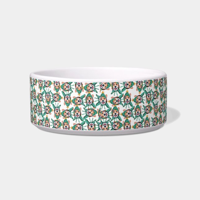 Funny Corgi Christmas Name Pattern Bowl (Left)