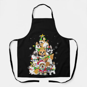 Funny Corgi Christmas Tree Lights Gift Dog Lover Apron