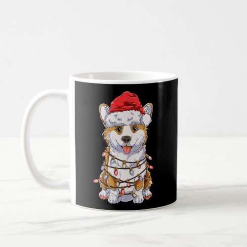 Funny Corgi Christmas Tree Lights Gift Santa Hat D Coffee Mug