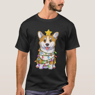 Funny Corgi Christmas Tree Lights Gift Santa Hat D T-Shirt