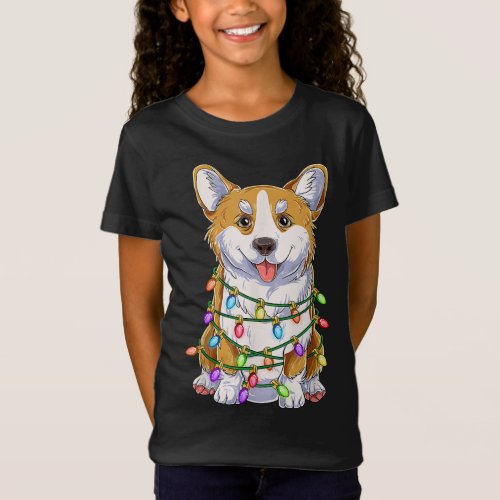 Funny Corgi Christmas Tree Lights Xmas Gift Dog Lo T_Shirt