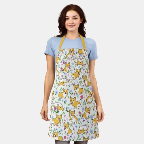 Funny Corgi Dog Floral Apron