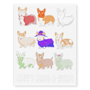 Funny Corgi Dog Halloween Happy Howl-o-ween Temporary Tattoos