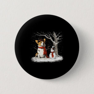 Funny Corgi Dog In The Snow Tree Christmas Winter  Button