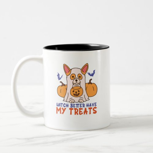 Funny Corgi Dog Lover Halloween Trick or Treat Two_Tone Coffee Mug