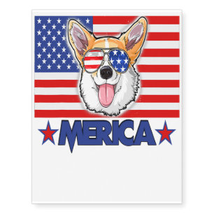 Funny Corgi Dog Merica 4th of July Independence Da Temporary Tattoos