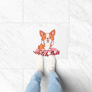 Funny Corgi Dog Middle Finger Fetch This Doormat
